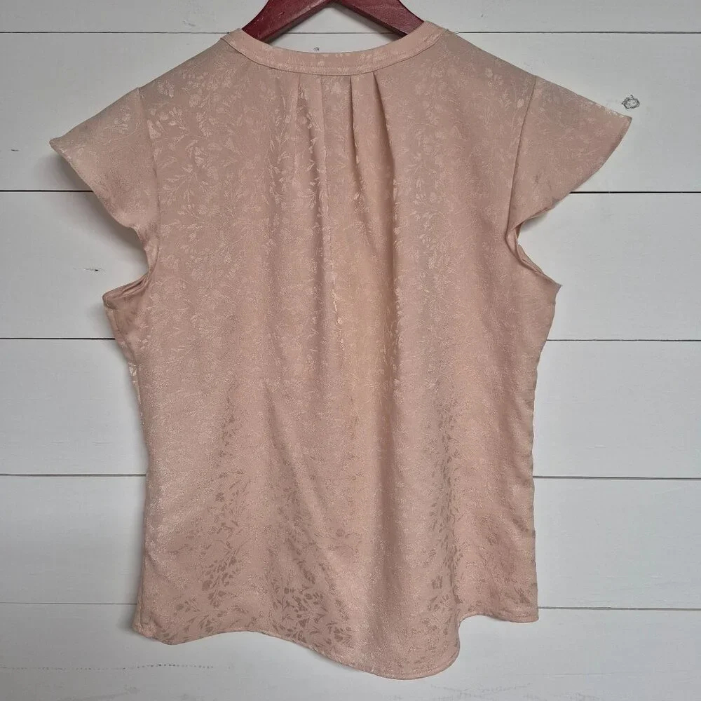 Calvin Klein Womens Blush Pink Floral Jacquard Flutter Sleeve Blouse Size PS - Picture 5 of 7